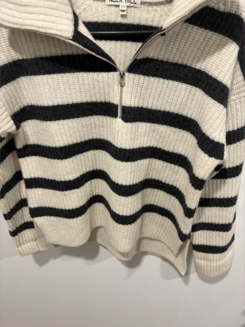 Alex Mill Felix Striped Merino Wool Half Zip Sweater Cream Charcoal XS - Picture 8 of 13